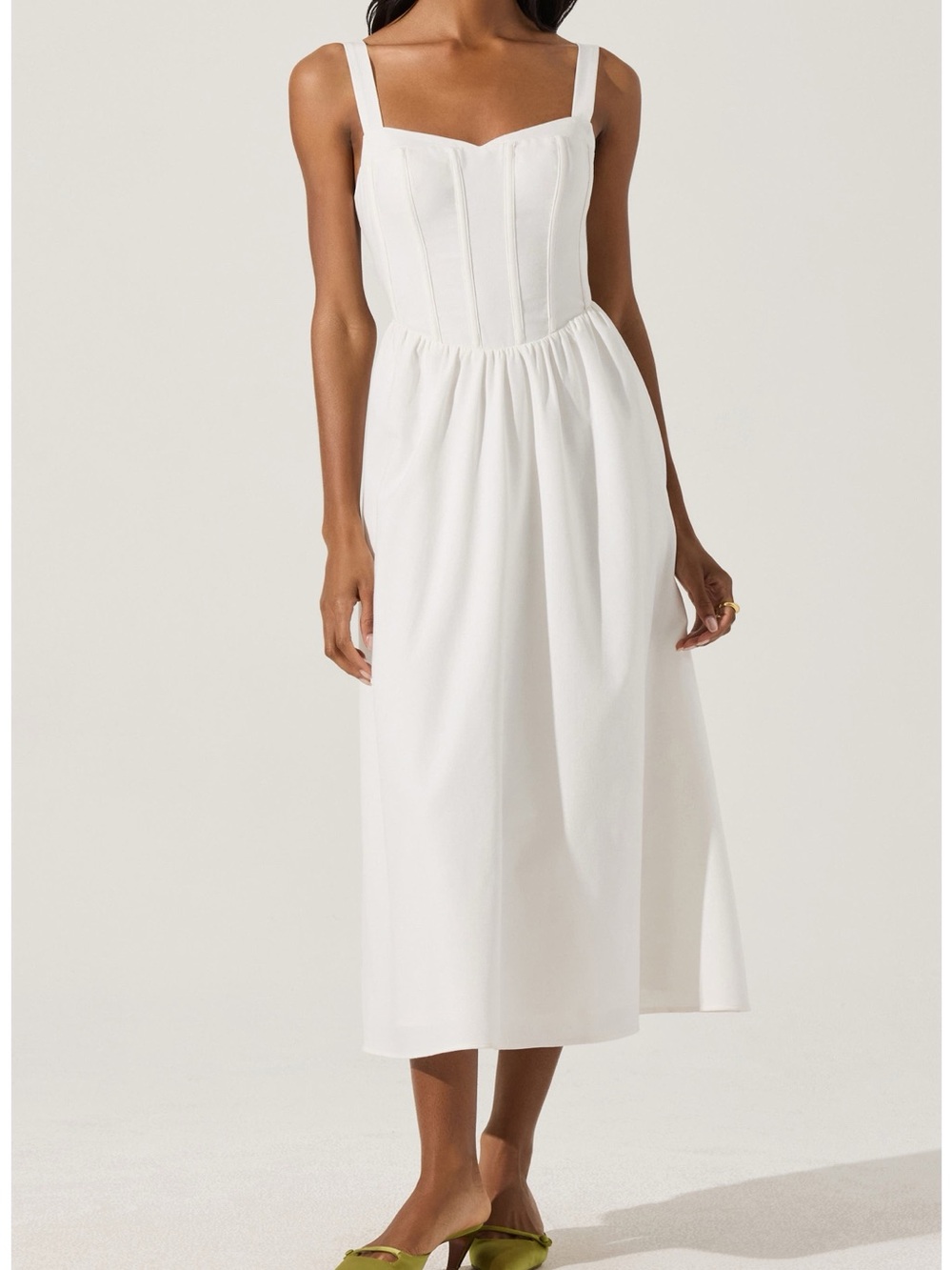 ASTR The Label White Midi Dress with Sweetheart Corset style Bodice